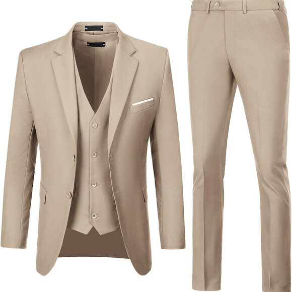 Luxury Champagne Slim Fit 3-Piece Suit - Perfect for Weddings & Prom
